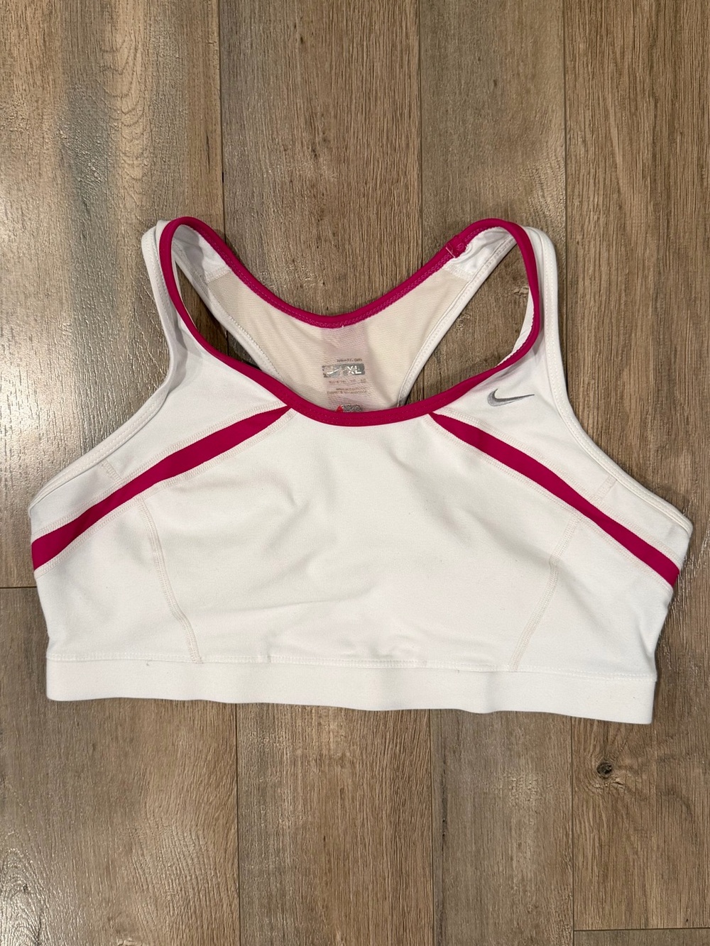 Nike White Sports Bra with Pink Trim - Racerback Support